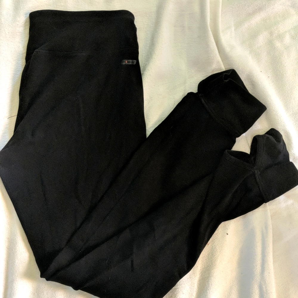 Black, thick stirrup yoga pants